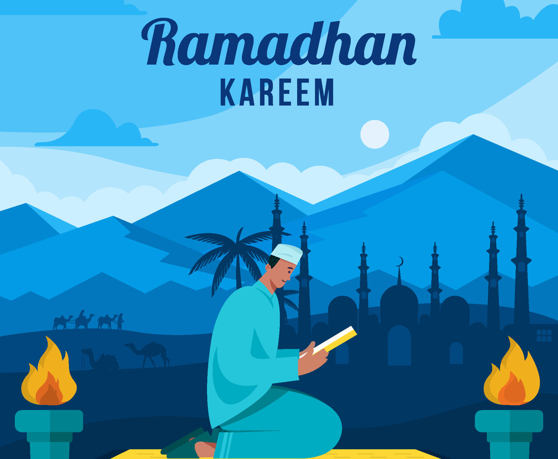 Man Read Al'Quran With Desert Background Concept
