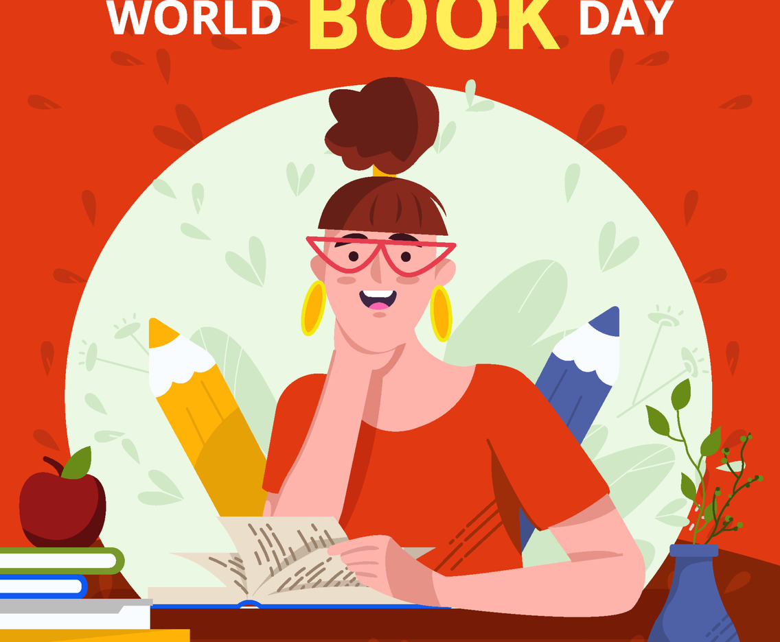 Woman Reads Book Celebrate World Book Day Concept