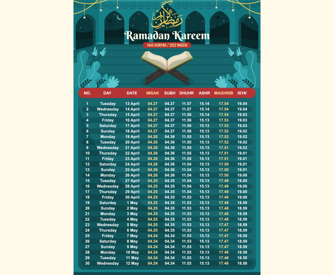 Mosque Fasting Month Calendar Template