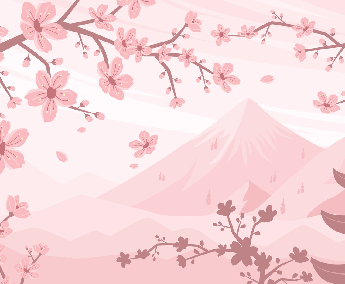 Spring Cherry Blossom Mountain Landscape