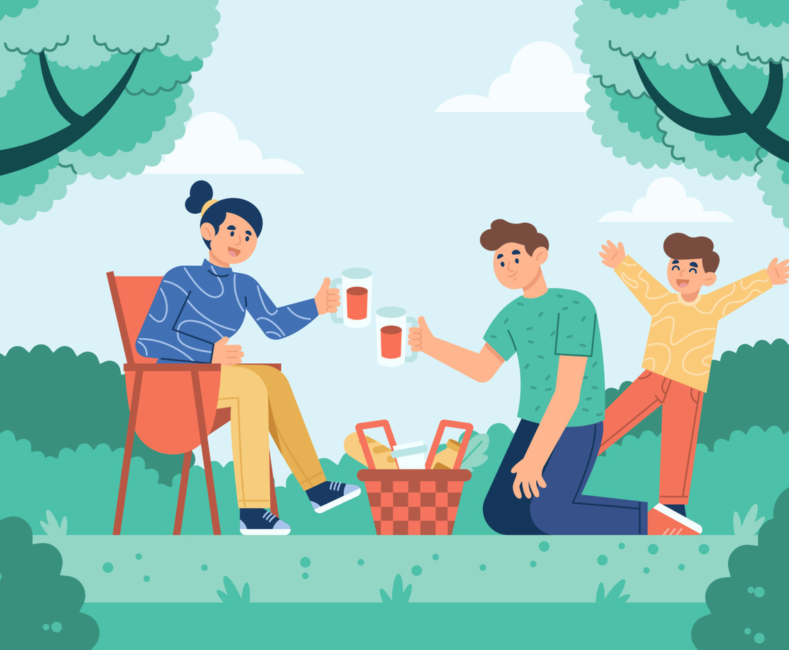 Flat Design Family Enjoying a Picnic