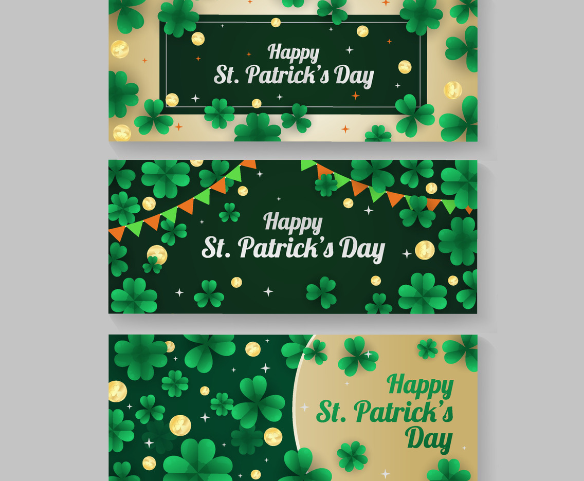 Collection Set of St Patrick Day with Shamrock Leaves