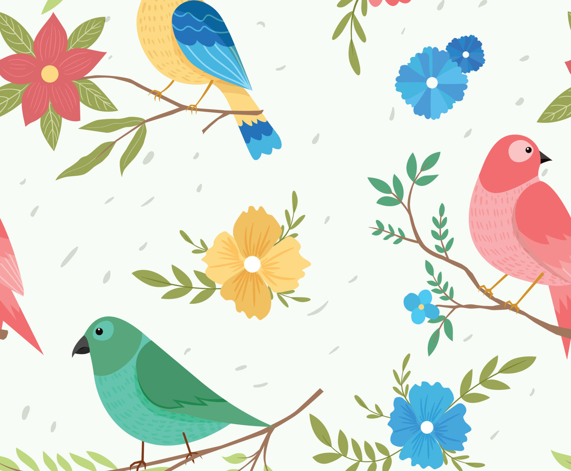 Spring Bird Seamless Pattern Background