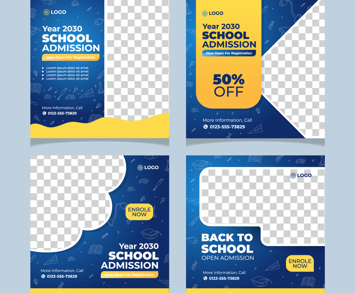 Set of School Admission Social Media Post Template