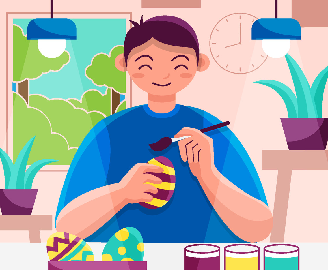 a Happy Boy Decorating an Egg for Easter Celebration