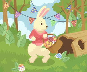 Easter Rabbit Collecting Eggs in Forest