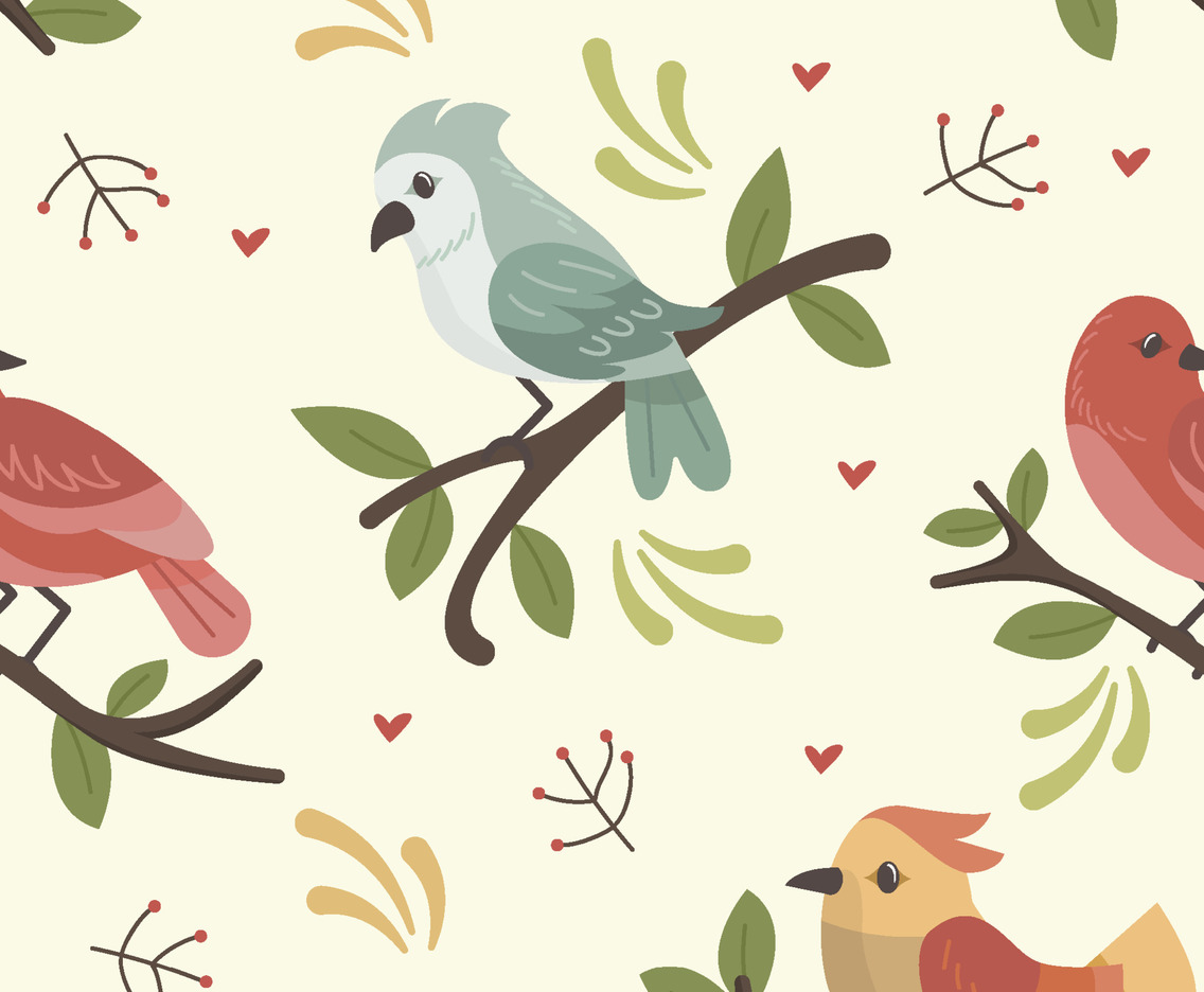 The Spring Birds and Flower