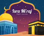 Happy Isra Mi'raj Day with Mosque at Night Sky
