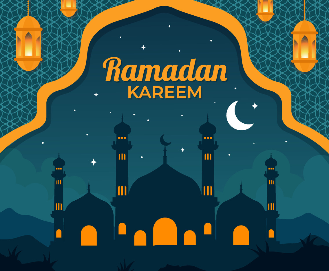 Background of Ramadan Flat Mosque Landscape with Lantern