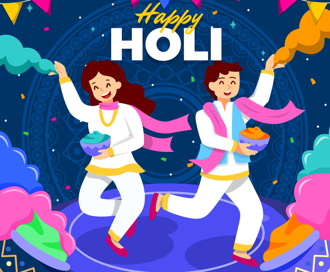 Couple Throwing Holi Powder at Holi Celebration