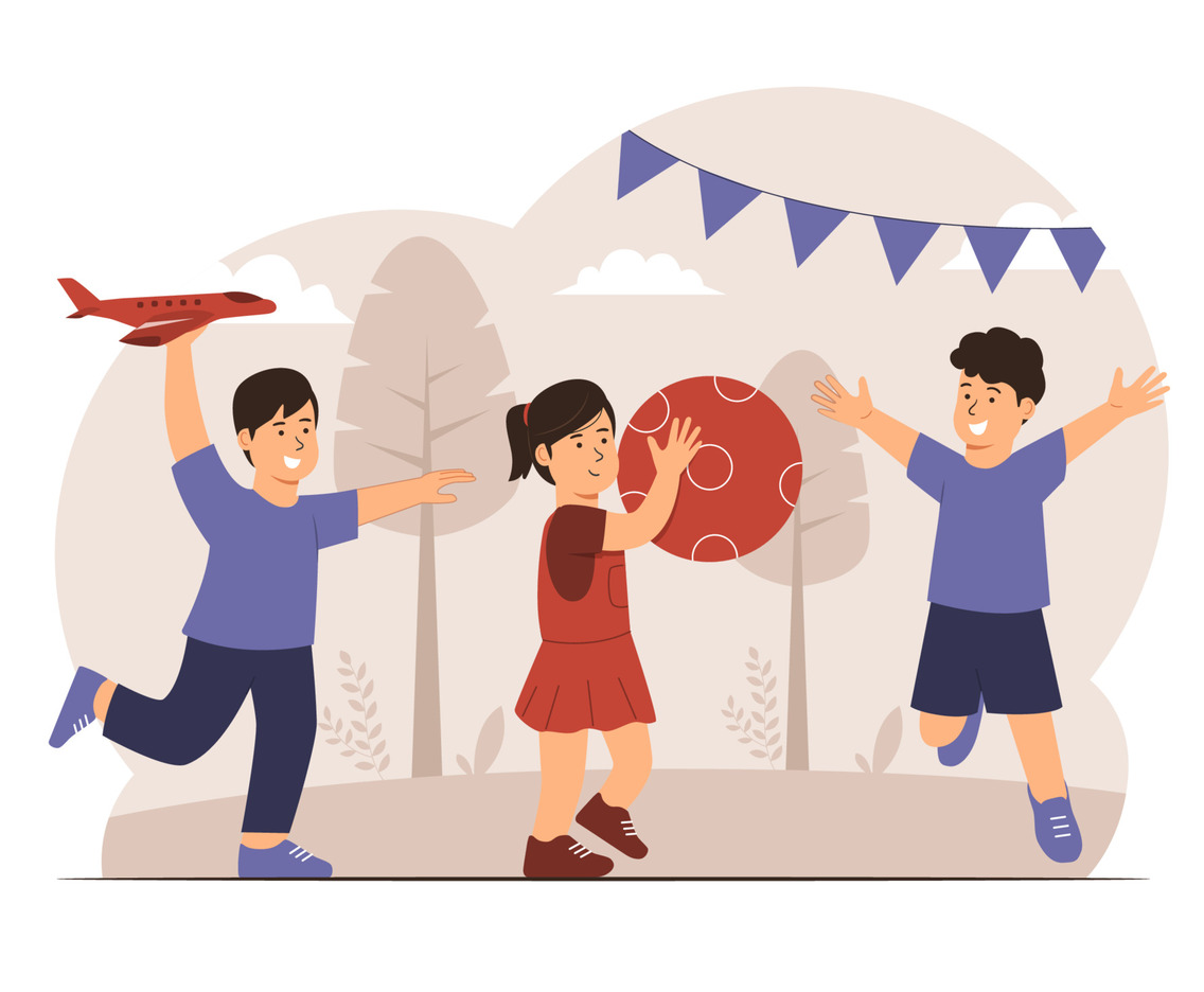 Outdoor Playdates Concept with Children Playing in the Park