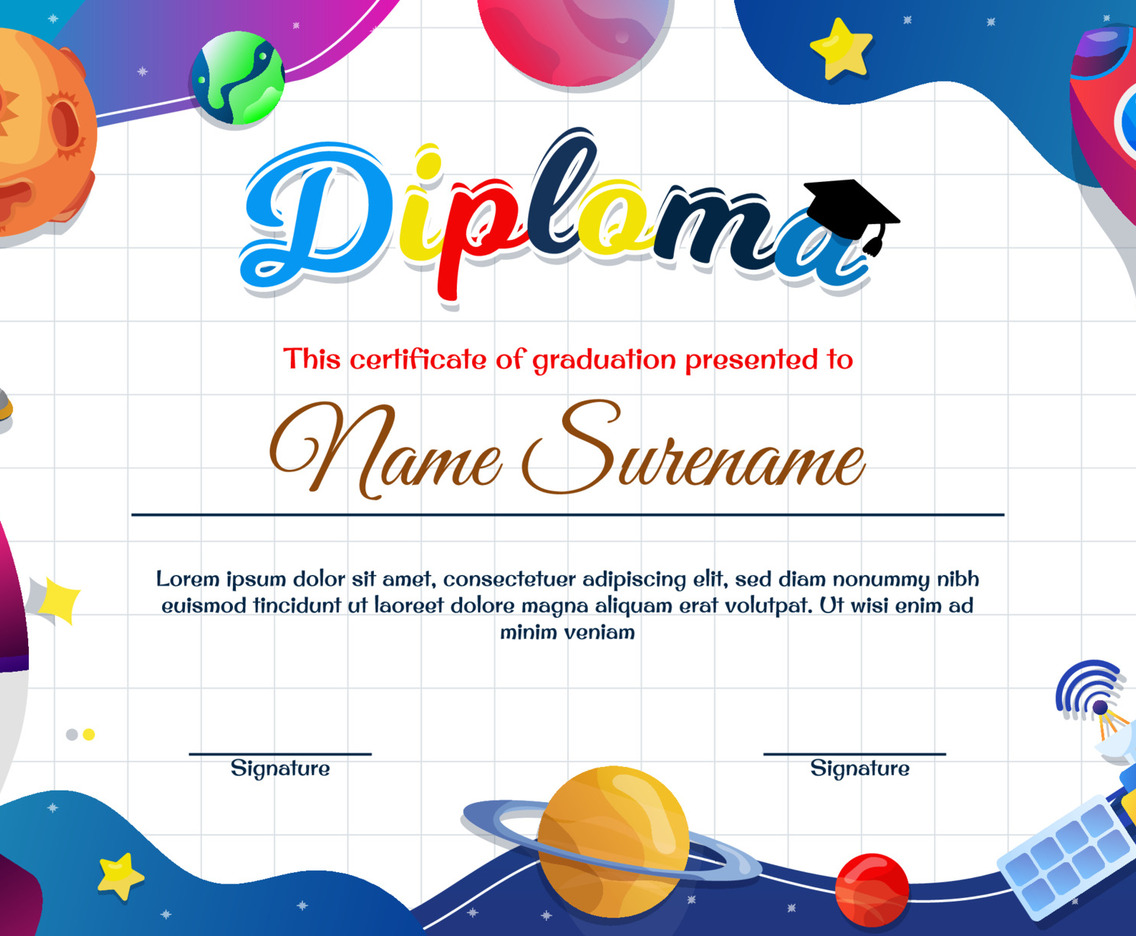 Kindergarten Certificates Template with Outer Space Element