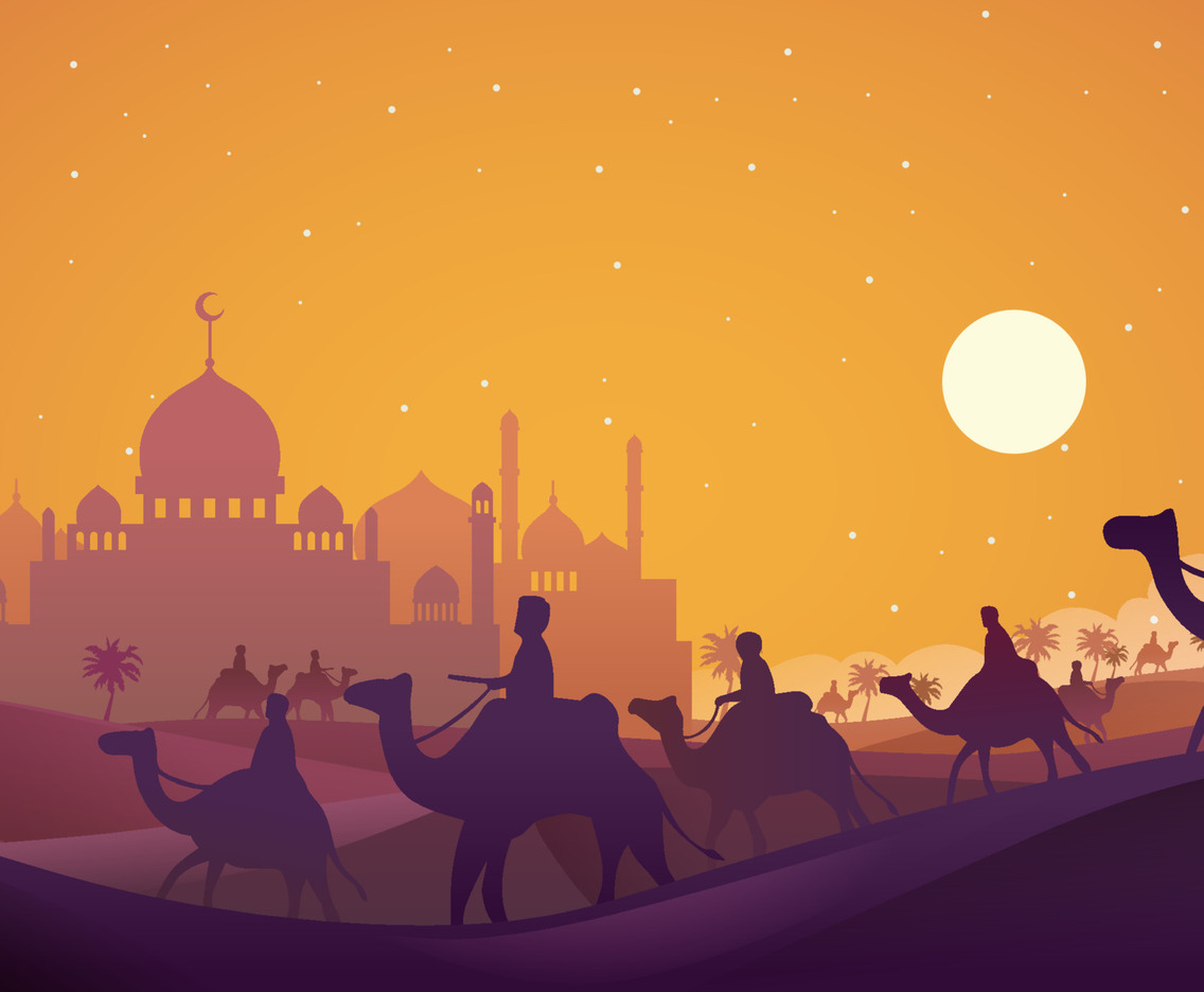 A Man Ride Camel Silhouette Background