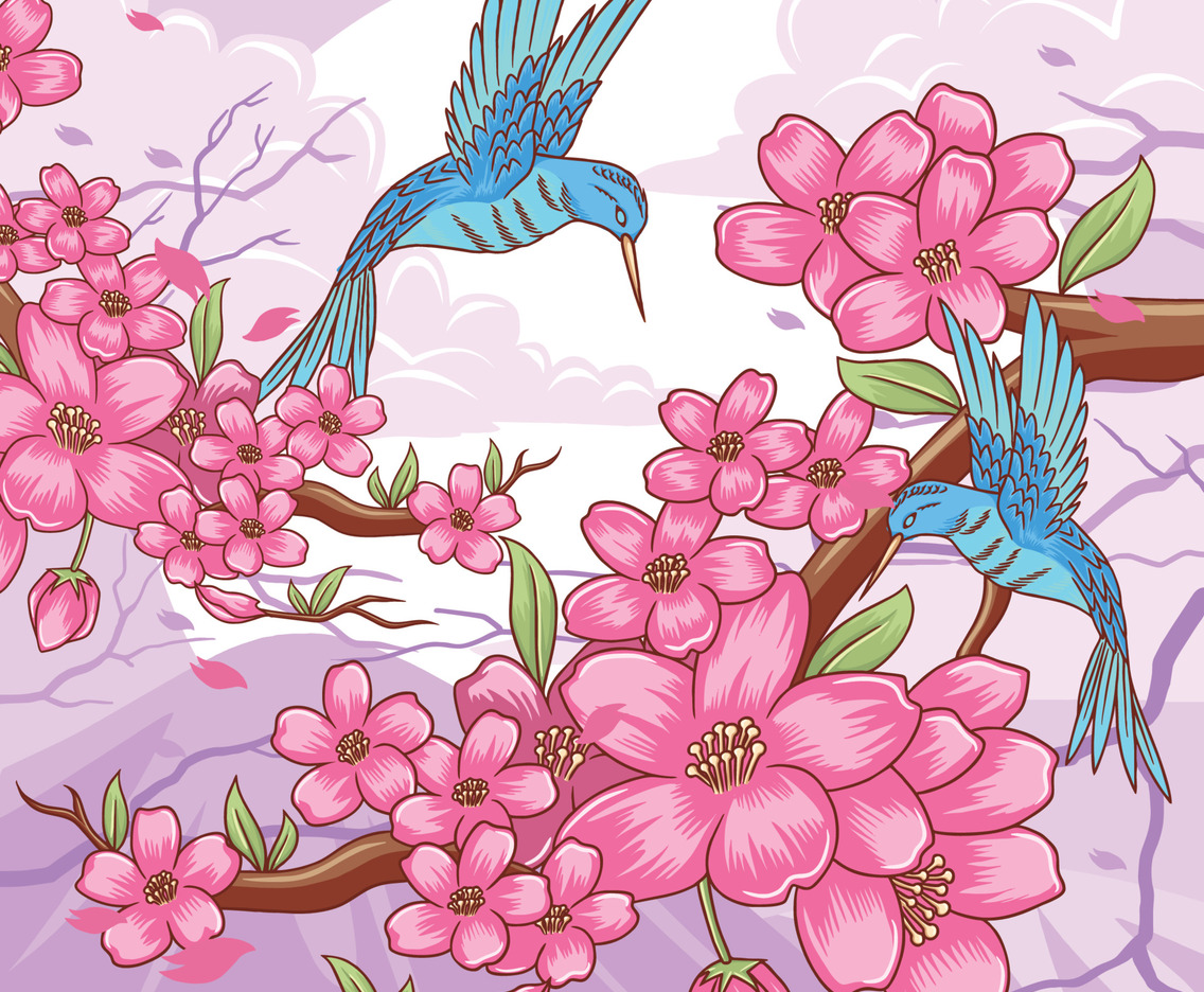 Cherry Blossom with Hummingbird