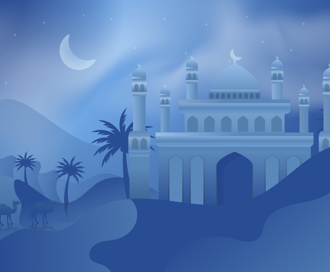 Mosque in the Desert at Night