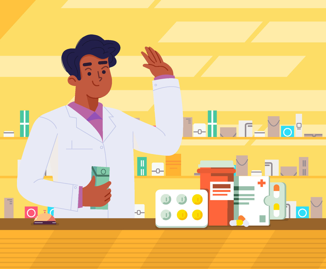 Apothecary Presents Complete Medicines To Customer Concept