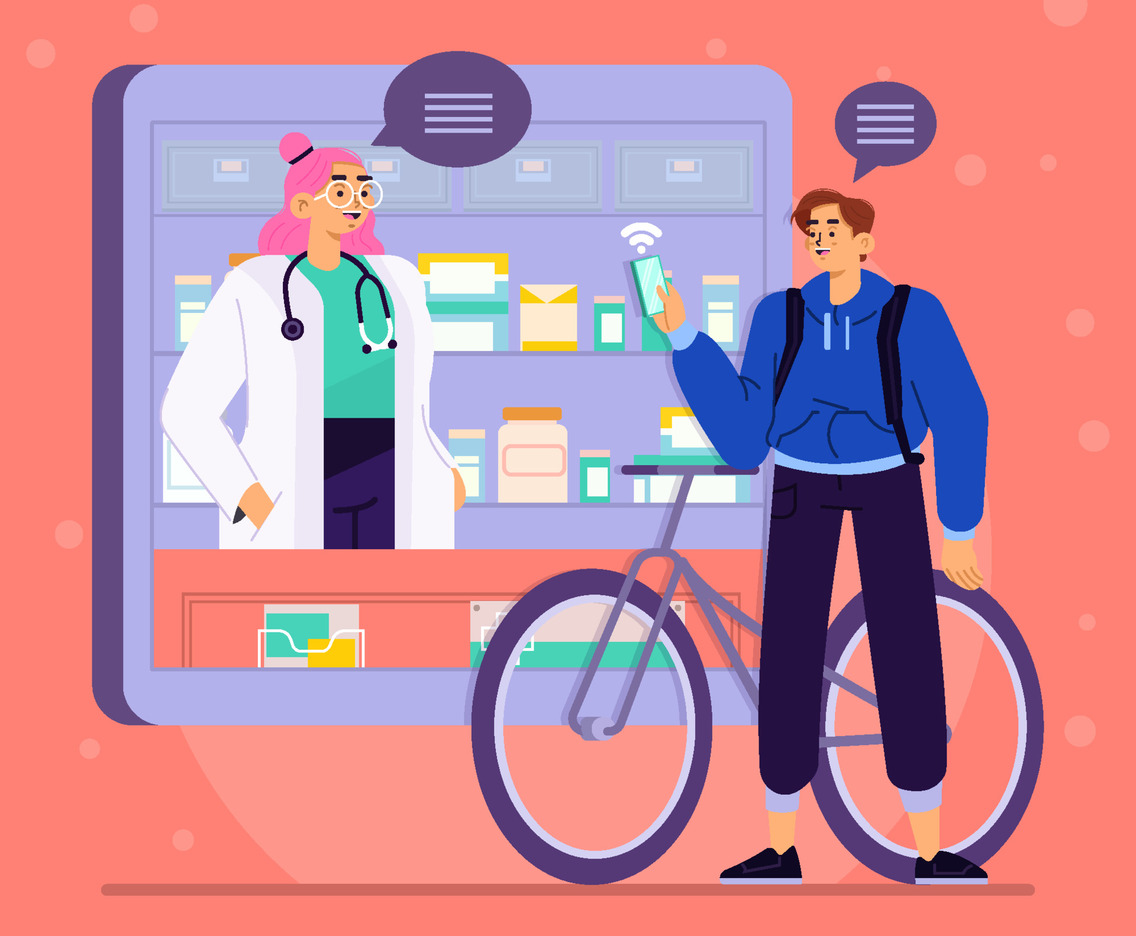 Man Consul With Apothecary Online Concept