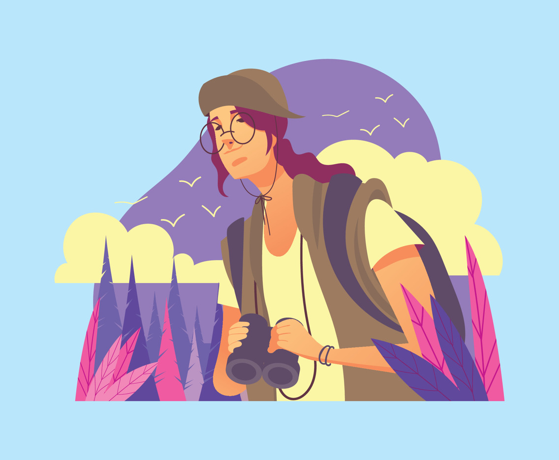 Female Bird Watcher with Her Binocular