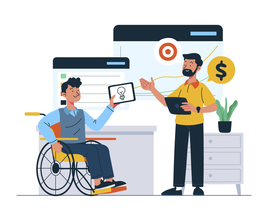 Disabled Man on Wheelchair Sharing His Idea to His Partner