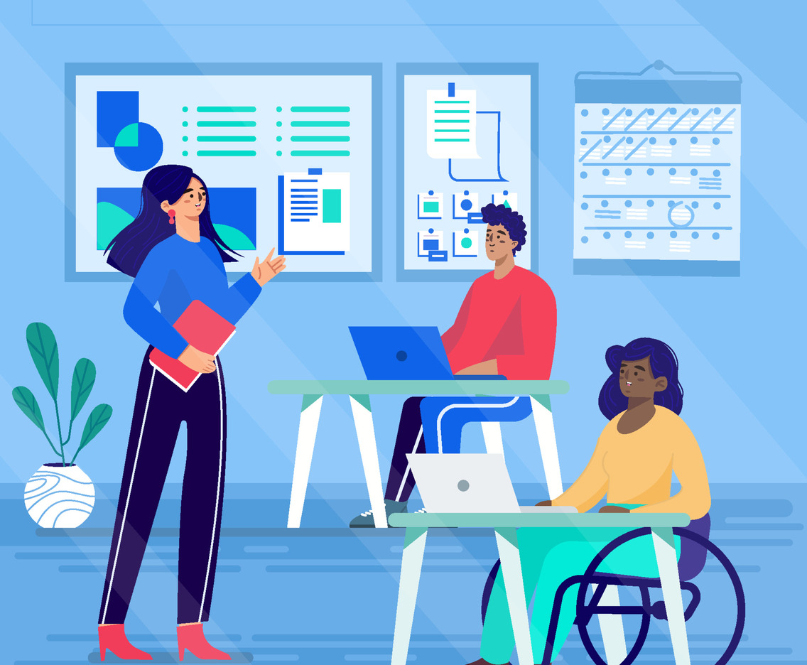 Woman Coaching Employees in Inclusive Workspace Concept