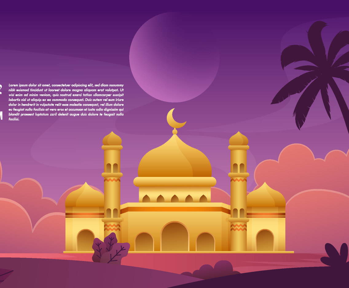 Ramadan Kareem with Mosque and Moon Background