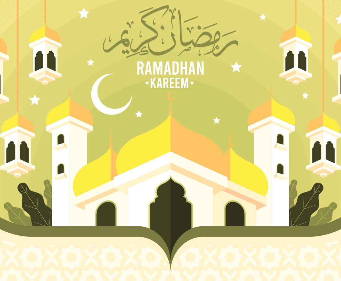 Ramadhan Mosque and Lantern in Flat Design