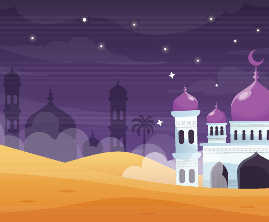 Cute Night Landscape of Desert of The Mosque