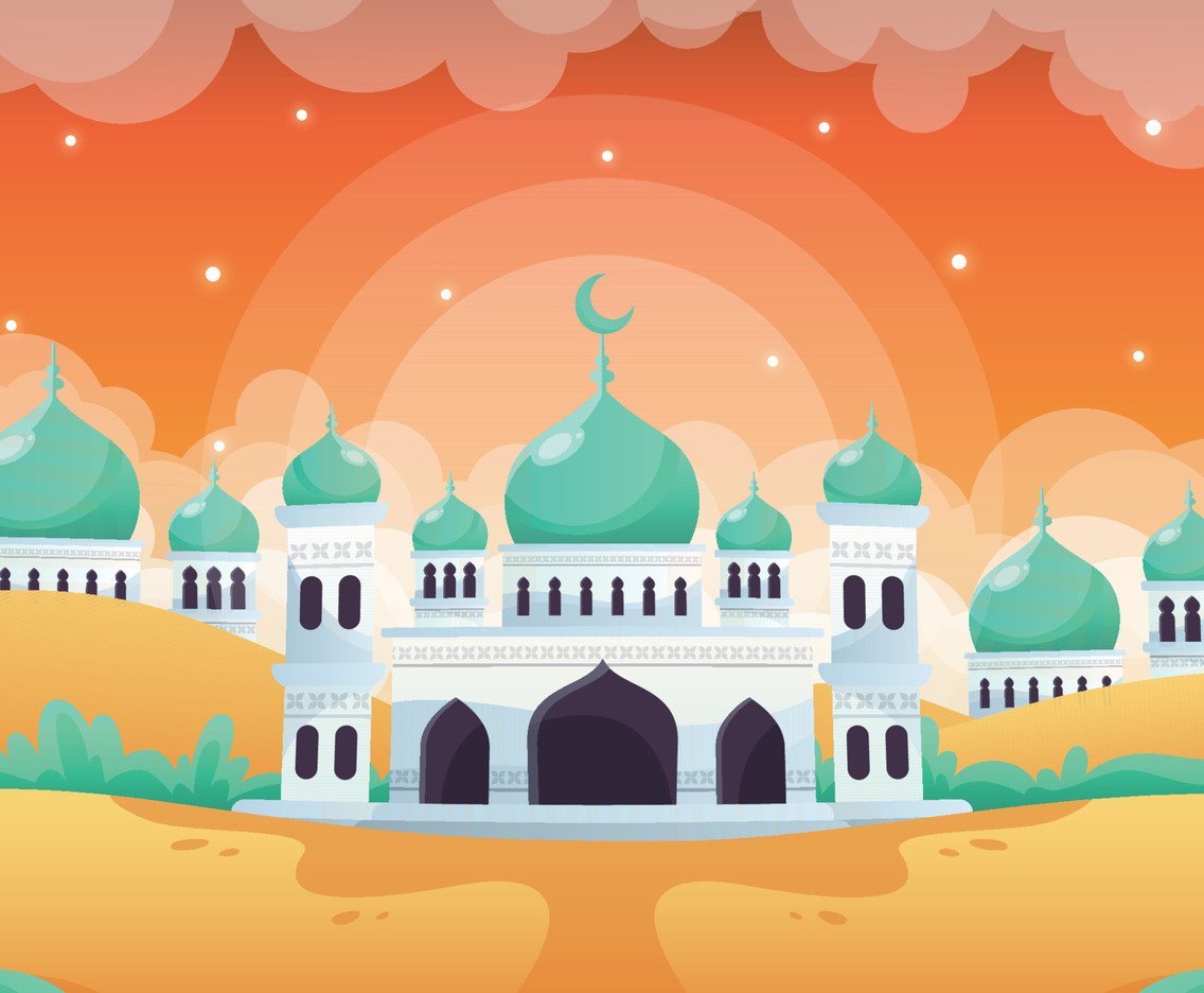 Cute Sunset of Desert and Mosque Scenery