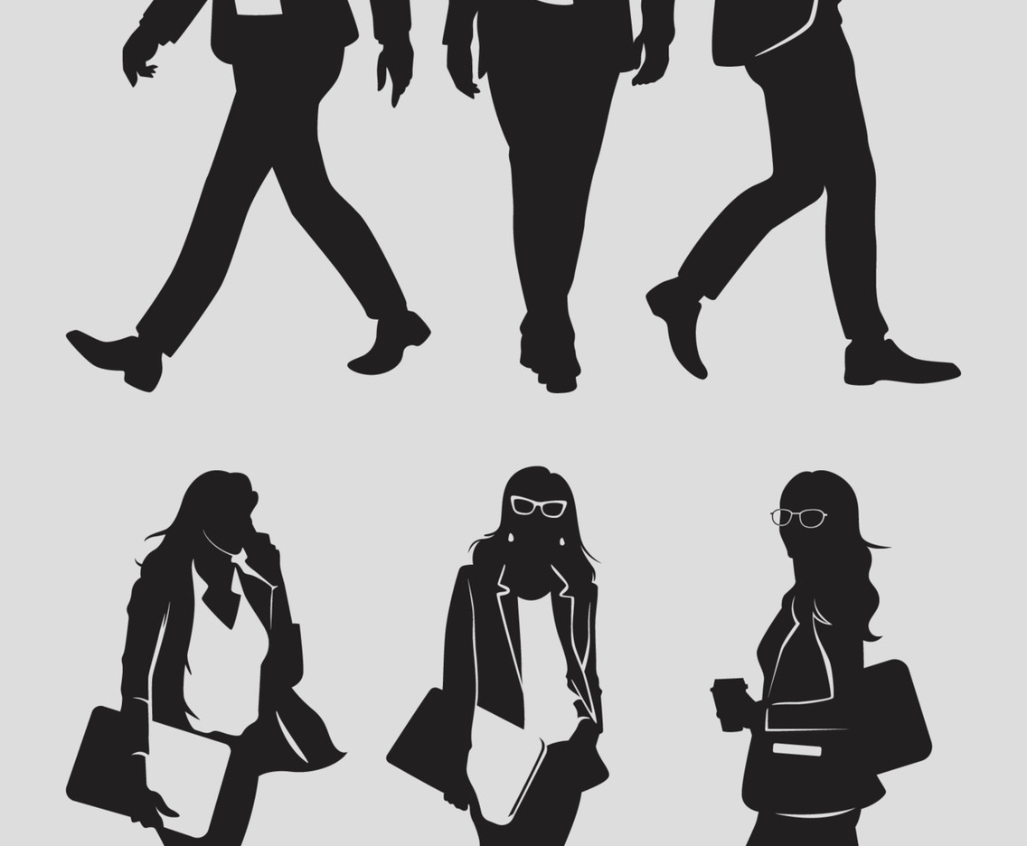 Walking Business man and Woman Silhouettes