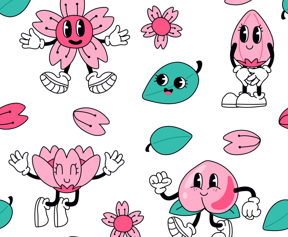 Cartoon Cherry Blossom Pattern