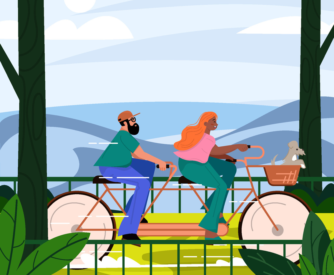 Man And Woman Ride Bicycle Enjoy Nature Concept