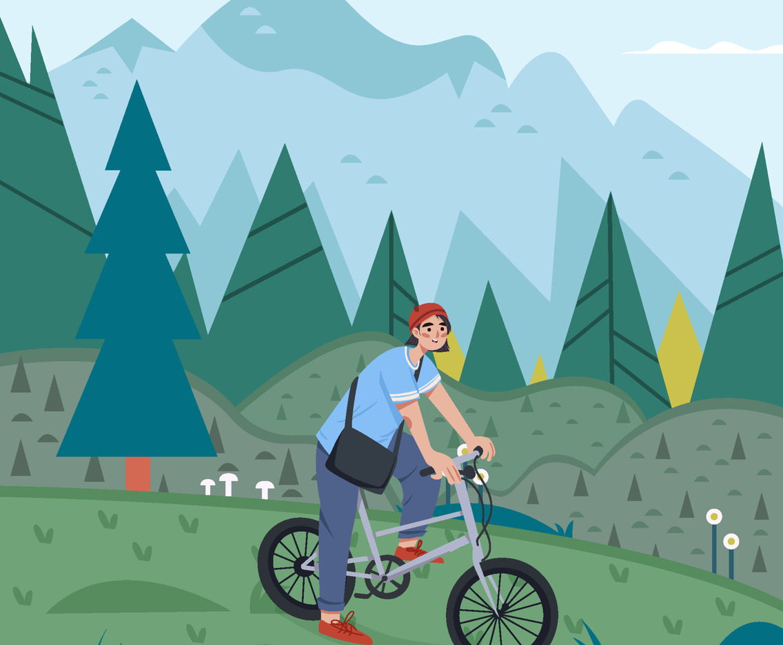 Cyclist Enjoy Hill View Concept