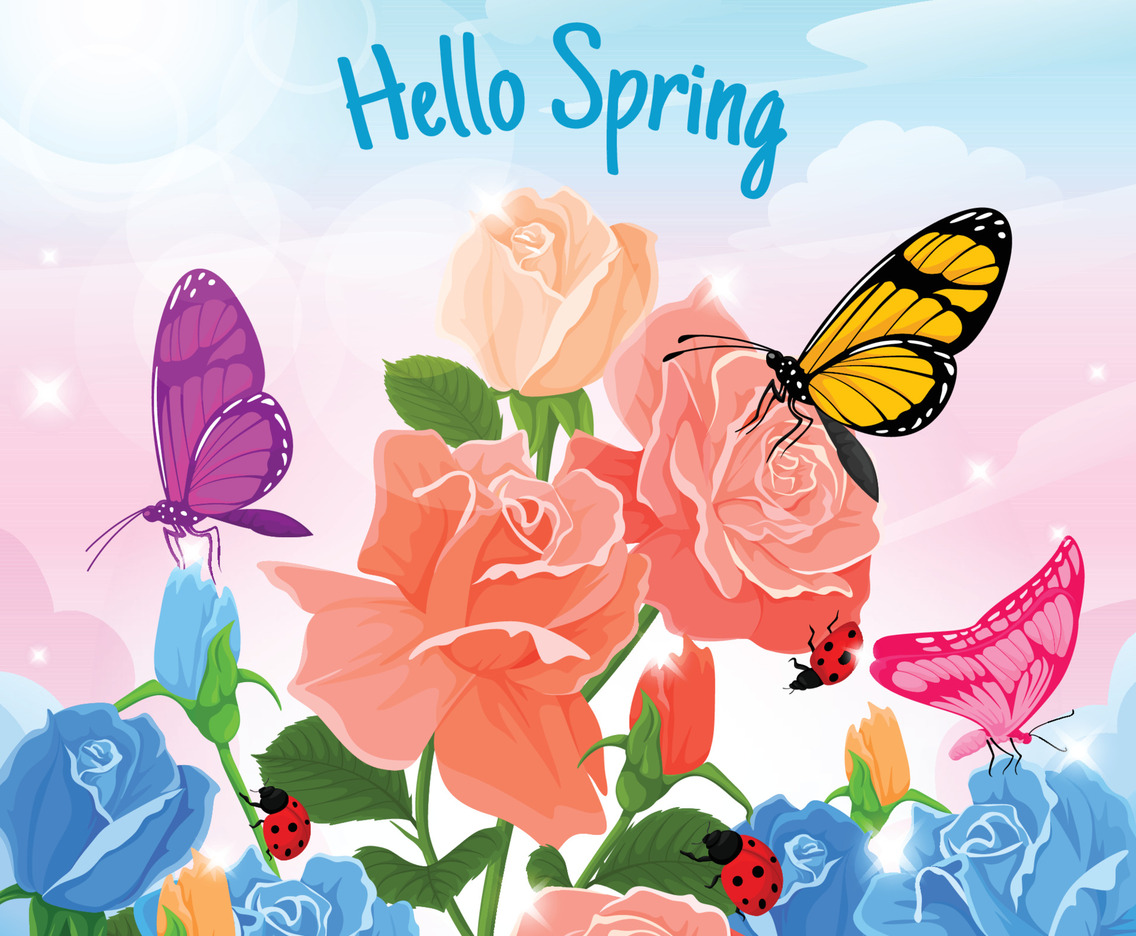 Butterfly and bug in the Spring Season illustration