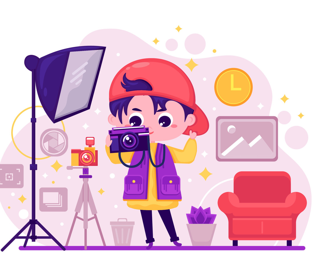 Cute Boy Photographer Focus Character