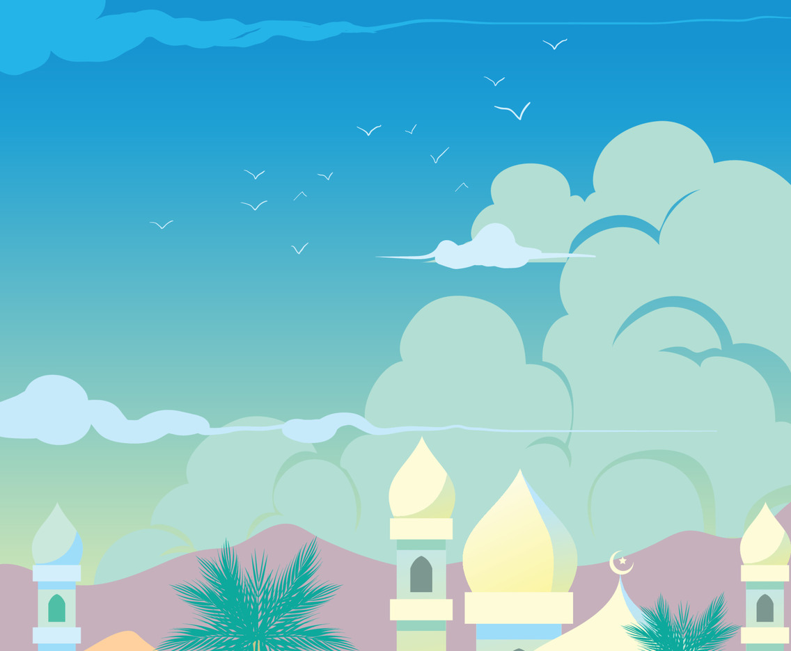 Arabic Mosque with Bright Blue Sky
