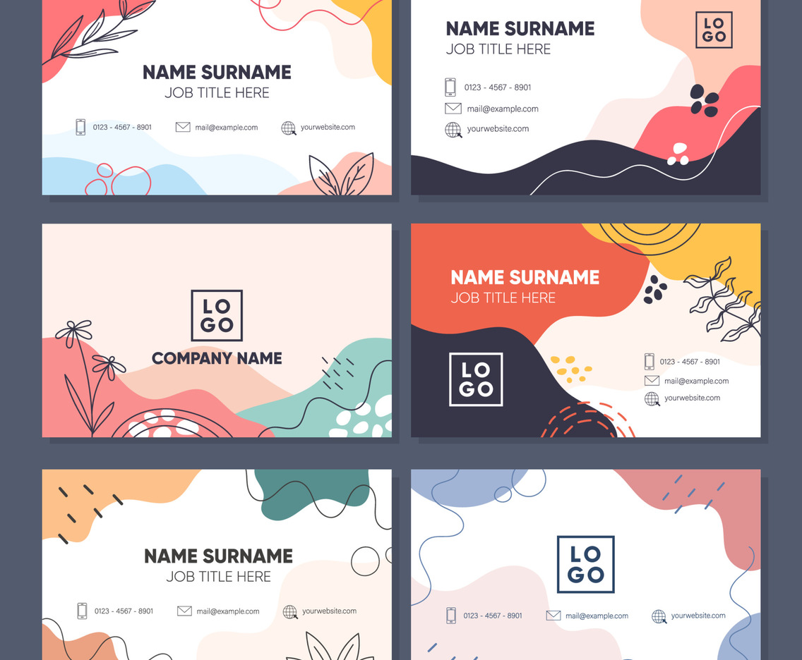 Business Card Set Template with Abstract Floral Design
