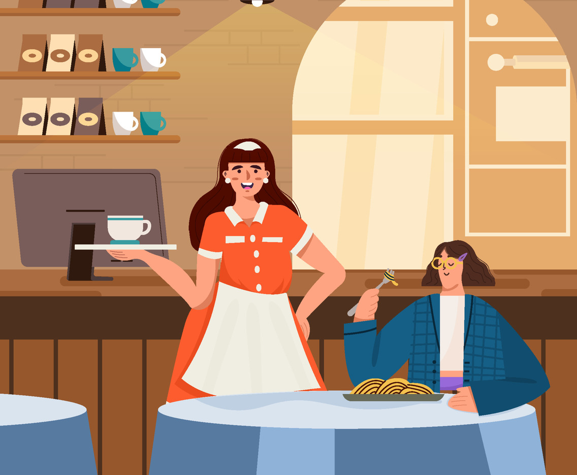Cafe Waiter Serve Customer Concept