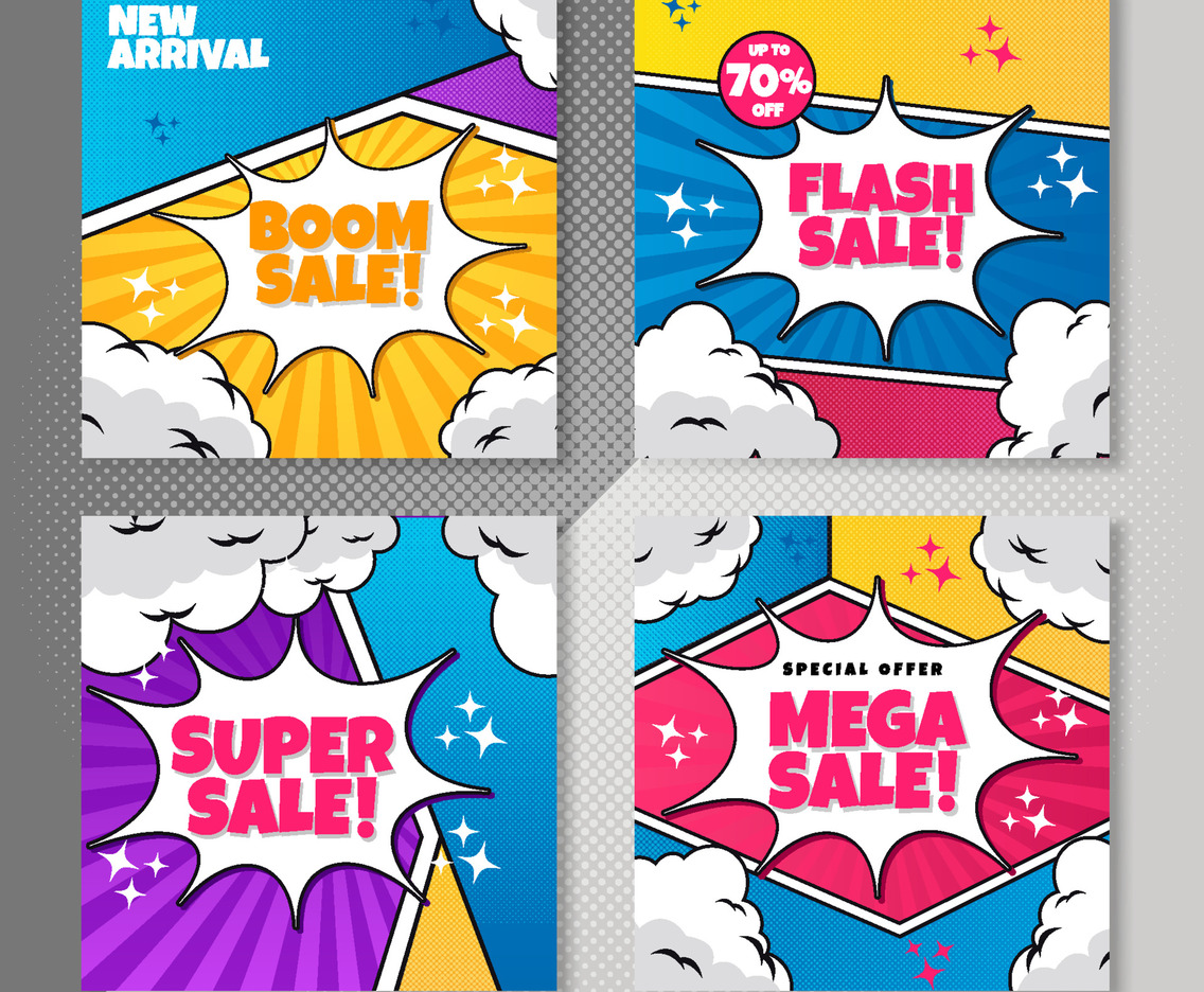 Social Media Post Sale with Cartoon Style