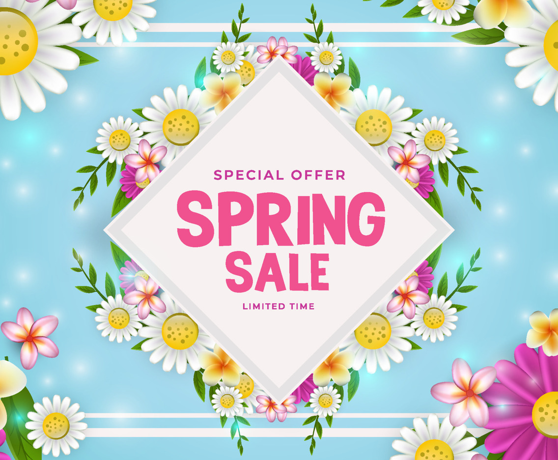 Spring Sale Background with Flower Arrangements