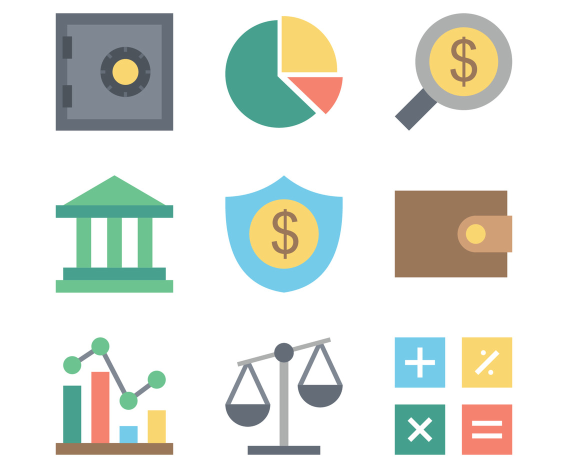 Finance Literacy Flat Colorful Icon Collection