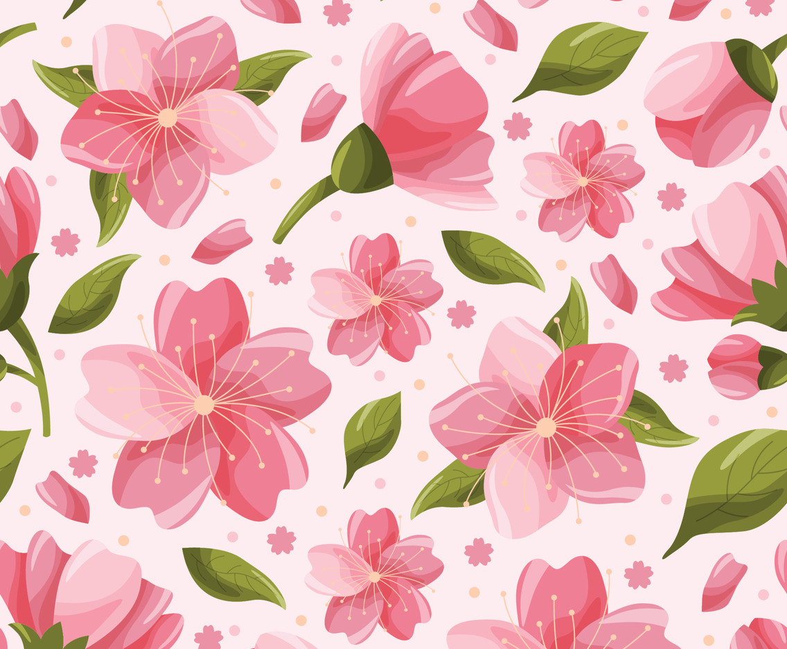 Cherry Blossom Cute Blooming Flower Seamless Pattern