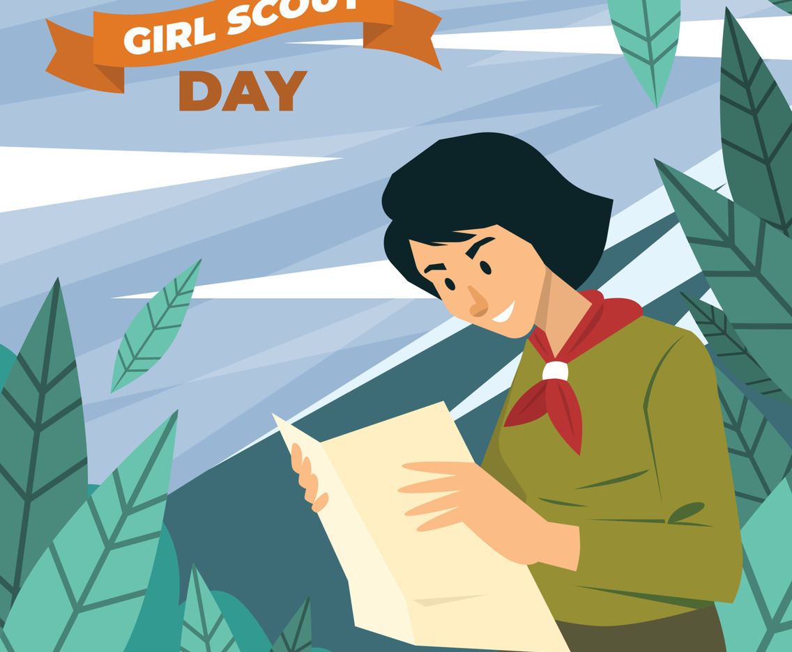 Scout Girl Reading a Map