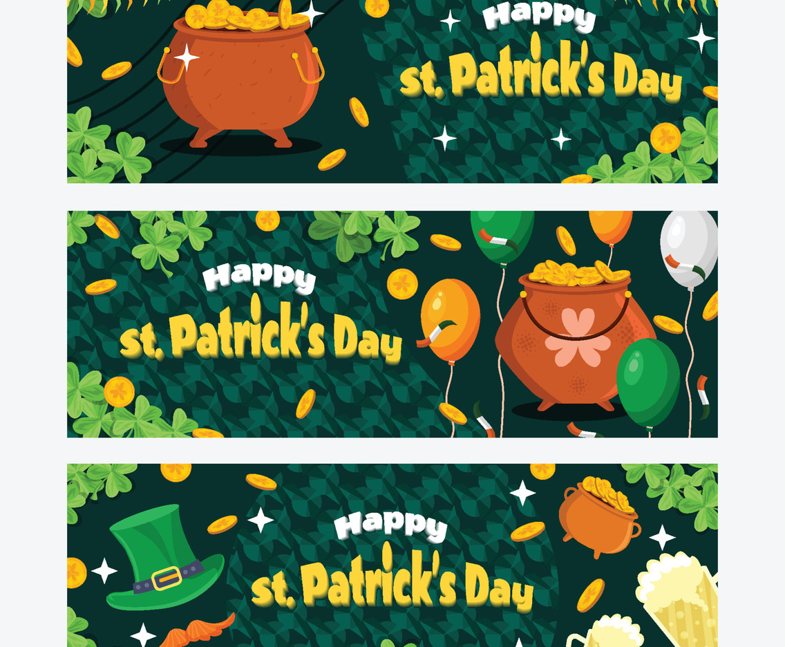 Happy Saint Patrick's Day Shamrock and Pot of Gold Banner