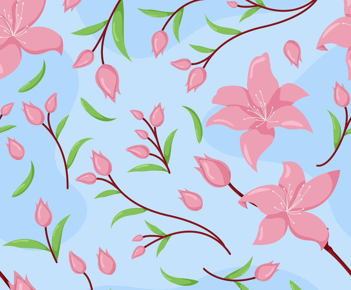 Cute Cherry Blossom Seamless Pattern Background