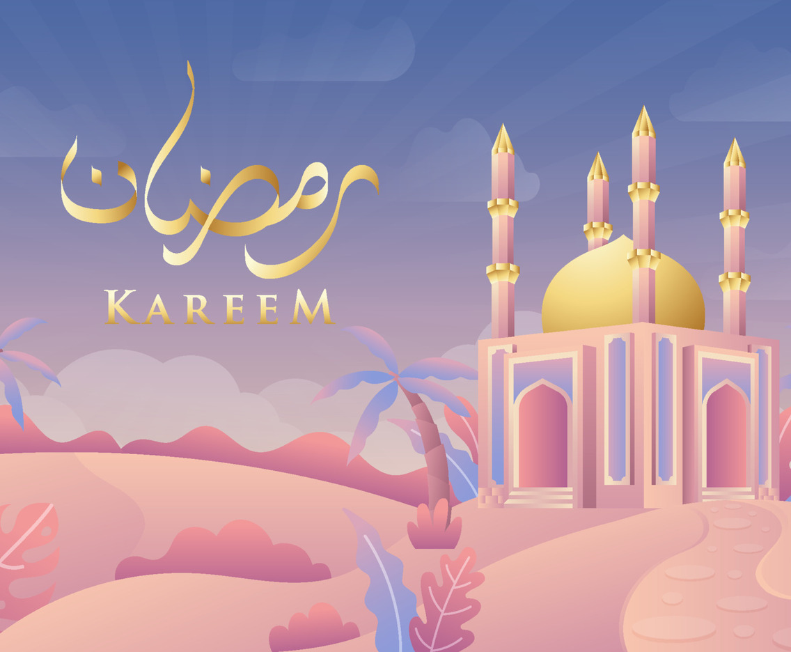Ramadan Kareem with Mosque Illustration Concept