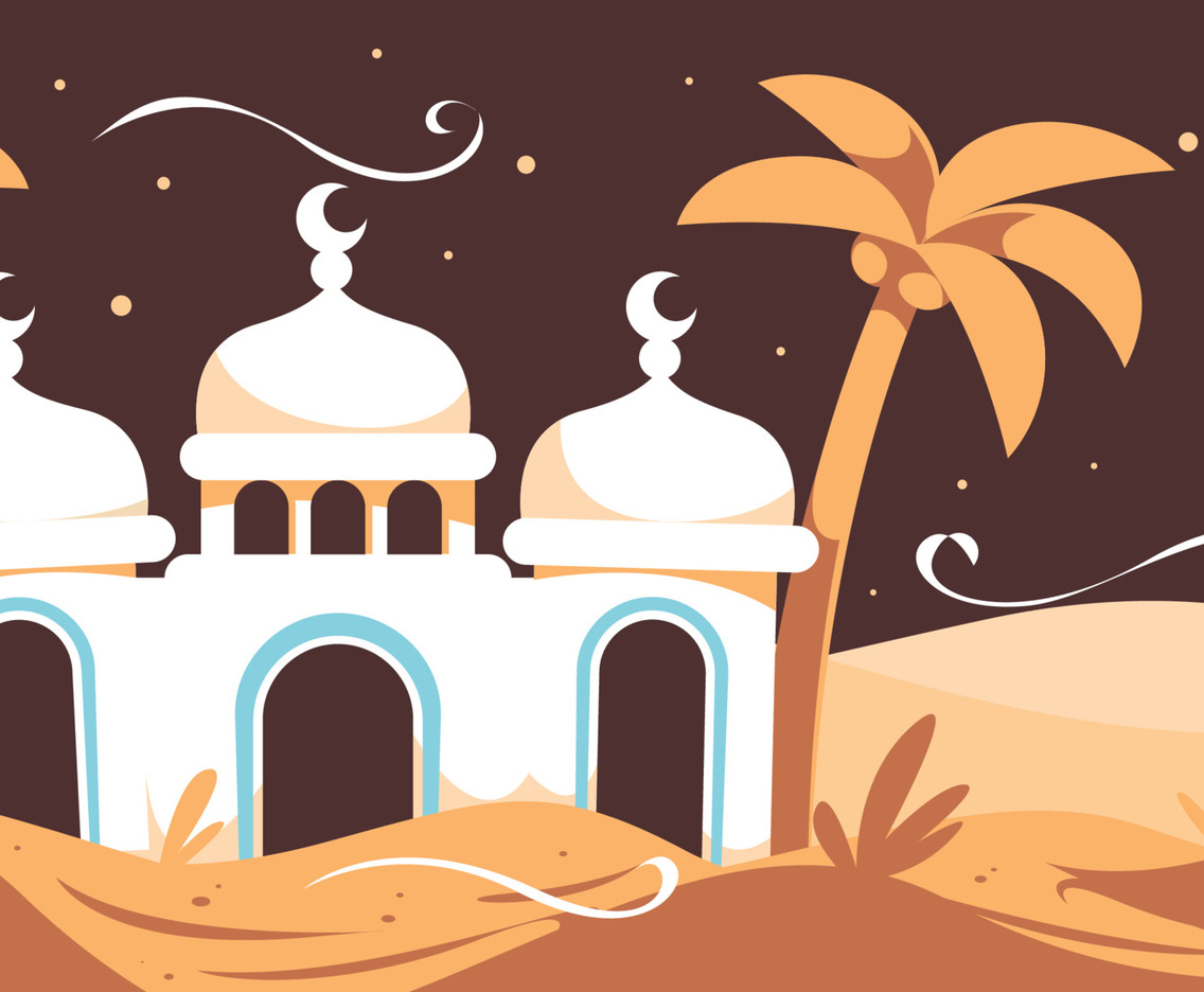Desert And Mosque at Night Background