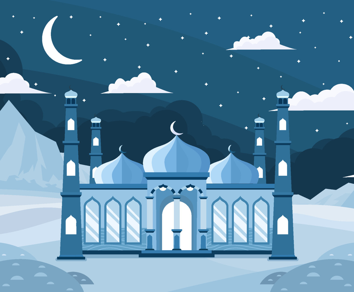 Mosque In The Desert at Night Background