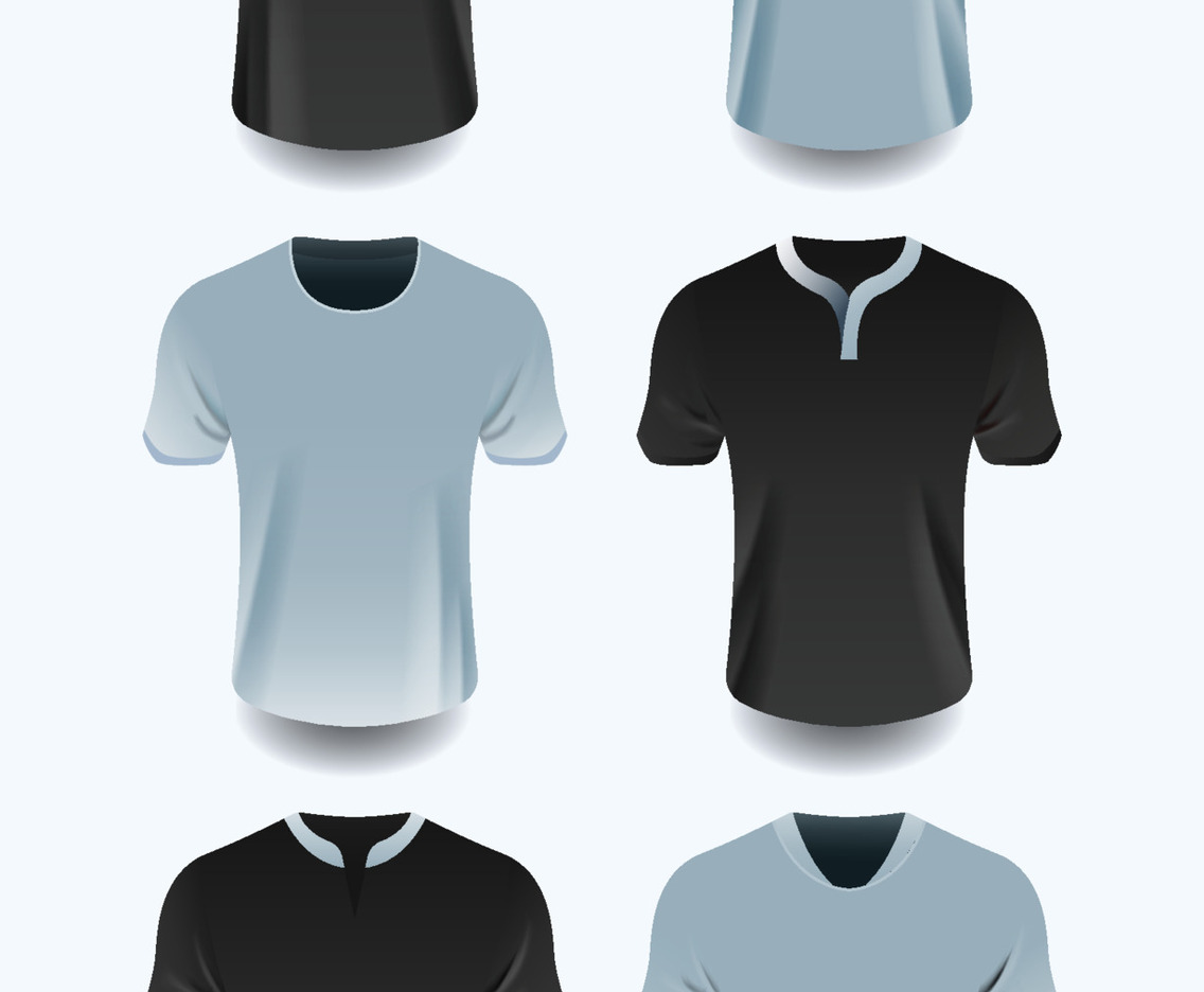 Six Three Dimensional T shirt Mockups In Various Colors And Collars