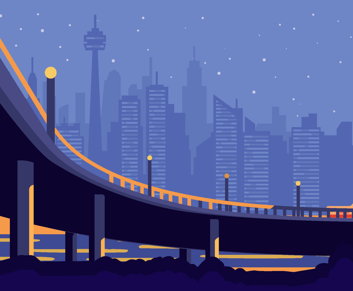 High City Skyline View From Bridge Background