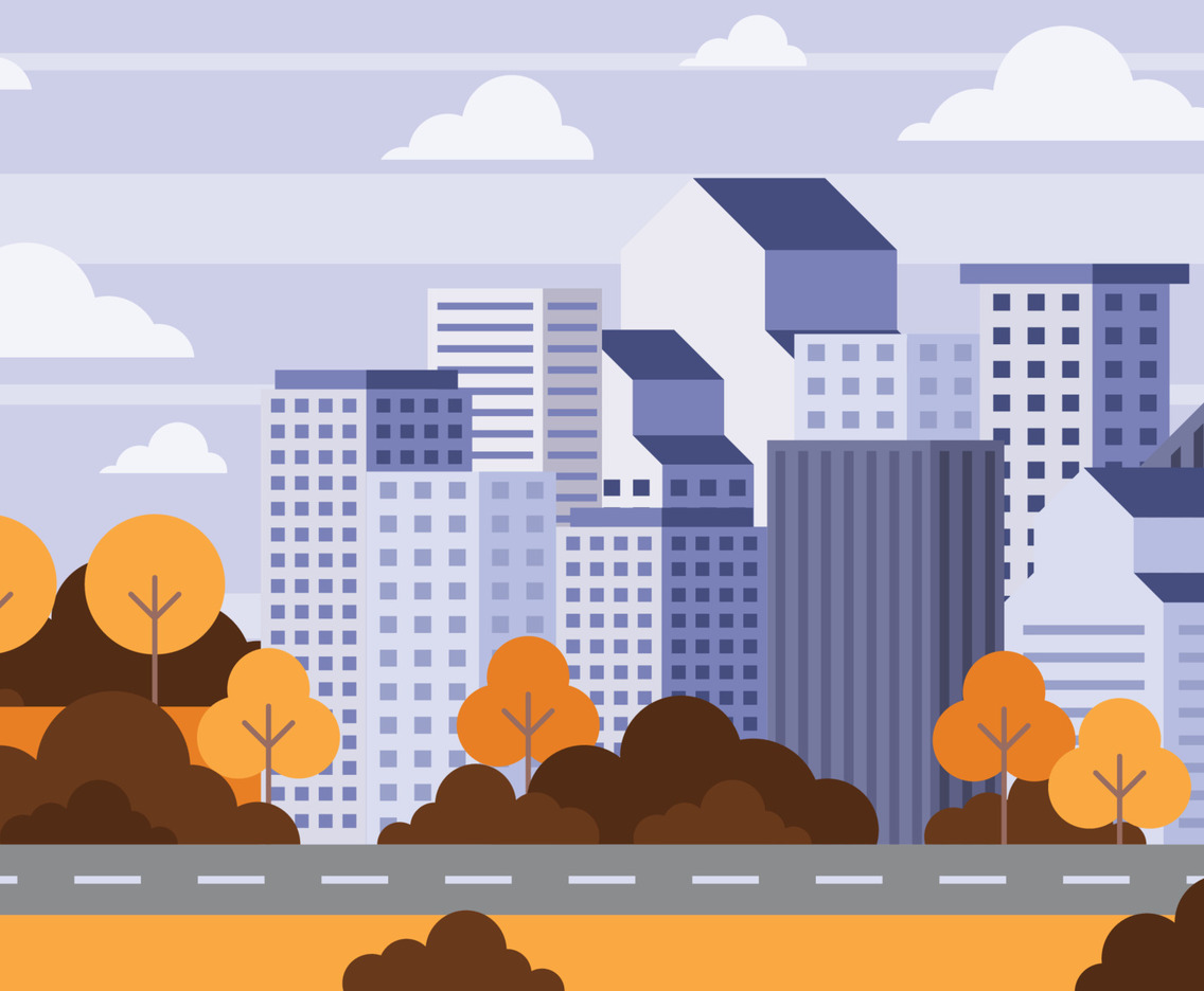 Modern City Scape Flat Design Ukiyo-e Style Background